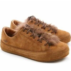 UGG Women's Size 8 Blake Fur Chestnut Fashion Sneaker Leather Comfort